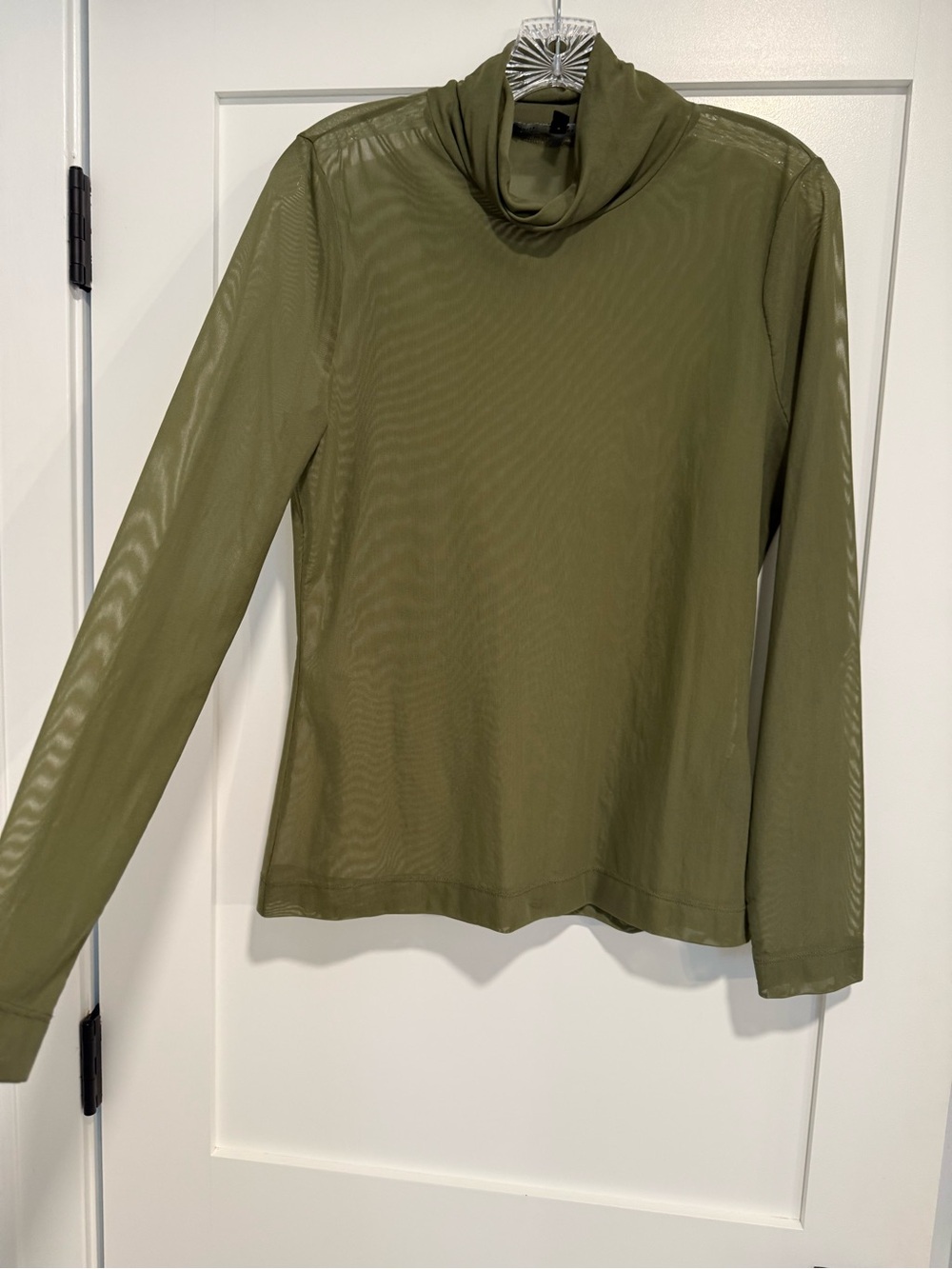 White House Black Market Olive Long-Sleeve Mesh Turtleneck Top, size M NWOT